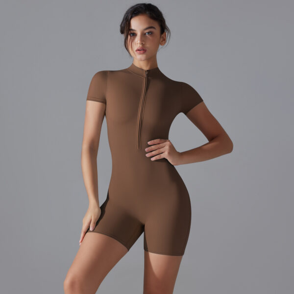 Summer Zipper Short Sleeve Shorts Yoga Bodysuit Women Dance Fitness Leotard Exercise Bodysuit - Image 6